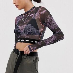 Collusion‎ Dragon Print Mesh Long Sleeve Crop Top Size 4